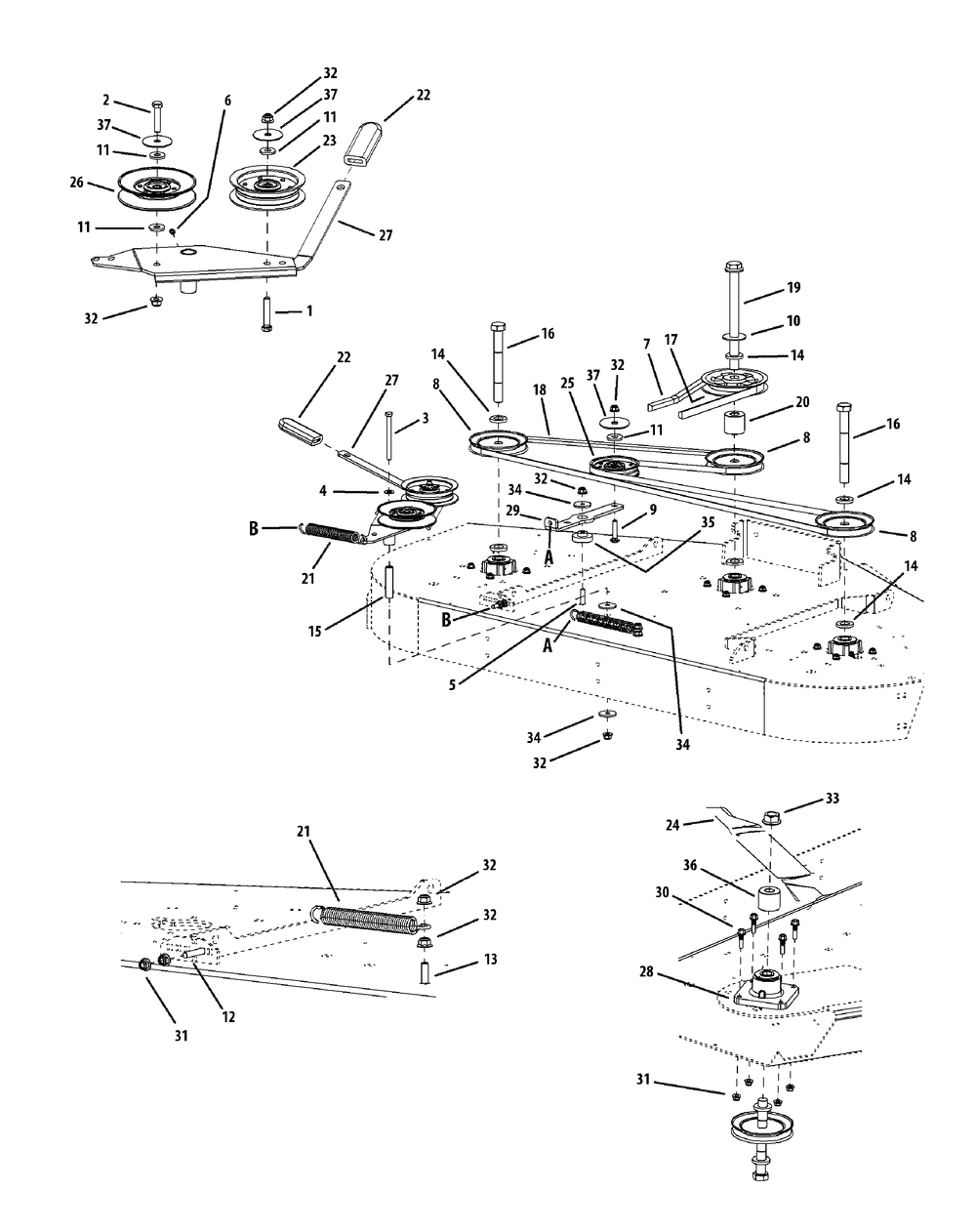Fabricated Deck Spindle Assembly 60-Inch Diagram and Parts List for L60-KH (53AH8CTD050-27HP)(2011) Cub Cadet Lawn Tractor
